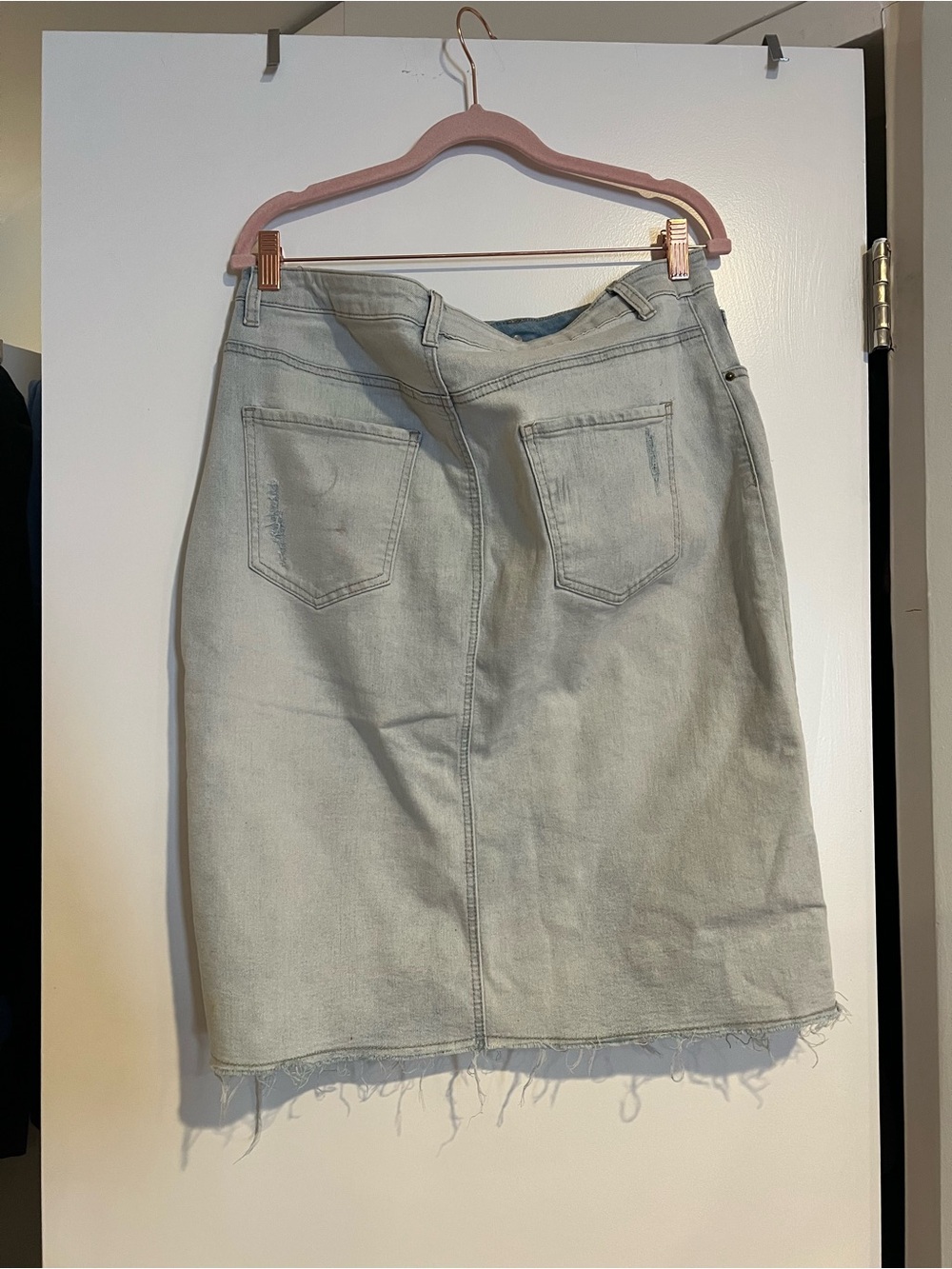 The Main Street exchange Women's Light Blue Distressed Denim Midi Skirt - Picture 4 of 5